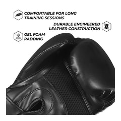 Sanabul Essential Gel Boxing Gloves – All Black | Gel-Infused Impact Protection | Engineered Leather | Ventilated Mesh Palm | Boxing, Kickboxing, MMA & Heavy Bag Training Gloves