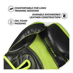 Sanabul Essential Gel Boxing Gloves – Black/Neon Green | Gel-Infused Impact Protection | Engineered Leather | Ventilated Mesh Palm | Boxing, Kickboxing, MMA & Heavy Bag Training Gloves