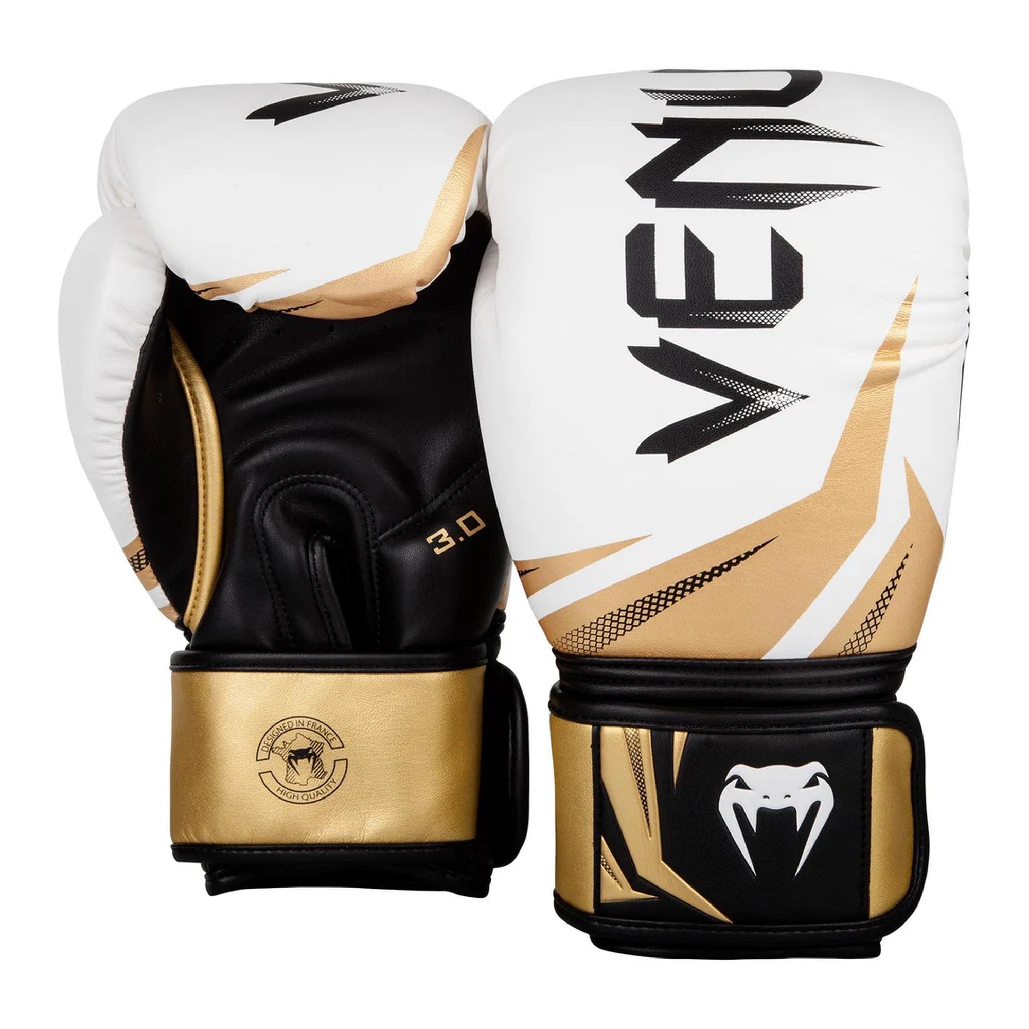 Venum Challenger 3.0 Boxing Gloves – White/Gold | Triple-Layer Foam Protection | High-Quality Synthetic Leather | 12 oz Boxing Training Gloves for All Levels