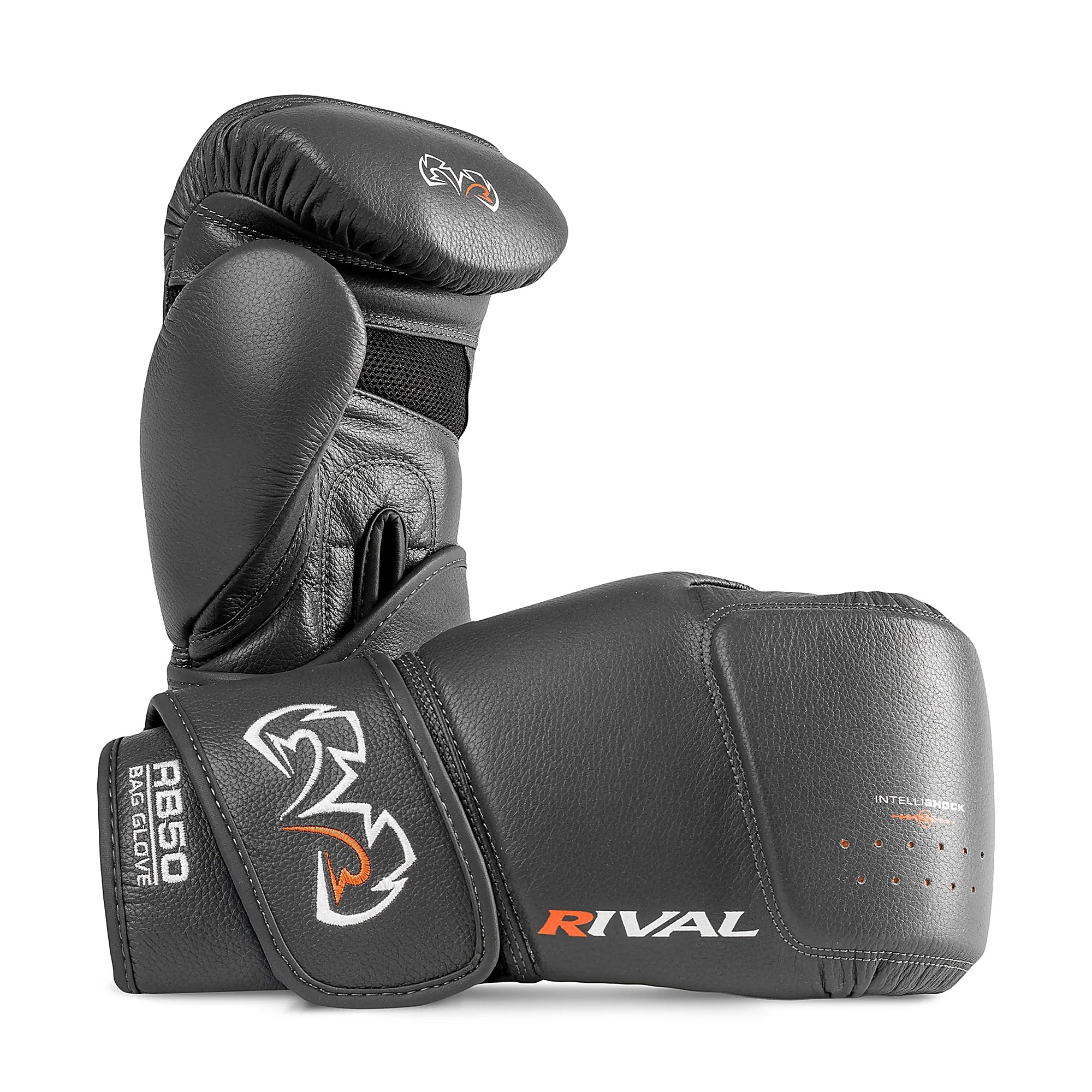 Rival RB50 Intelli-Shock Compact Bag Gloves – Dark Grey | D3O® Smart Impact Protection | Ergonomic Wrist Support | Premium Leather Boxing Gloves for Heavy Bag Training