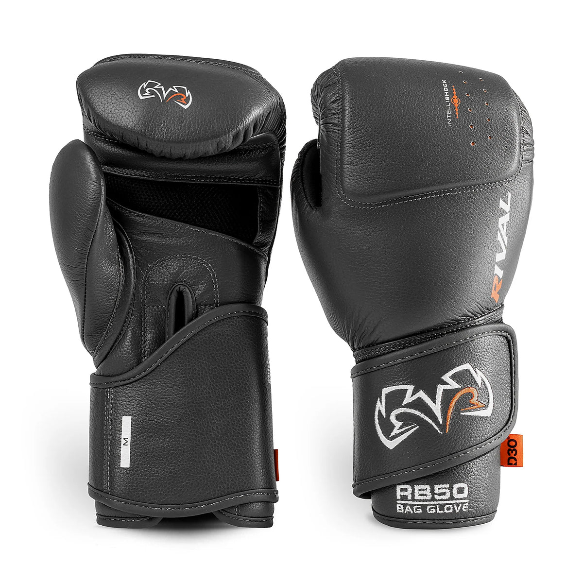 Rival RB50 Intelli-Shock Compact Bag Gloves – Dark Grey | D3O® Smart Impact Protection | Ergonomic Wrist Support | Premium Leather Boxing Gloves for Heavy Bag Training