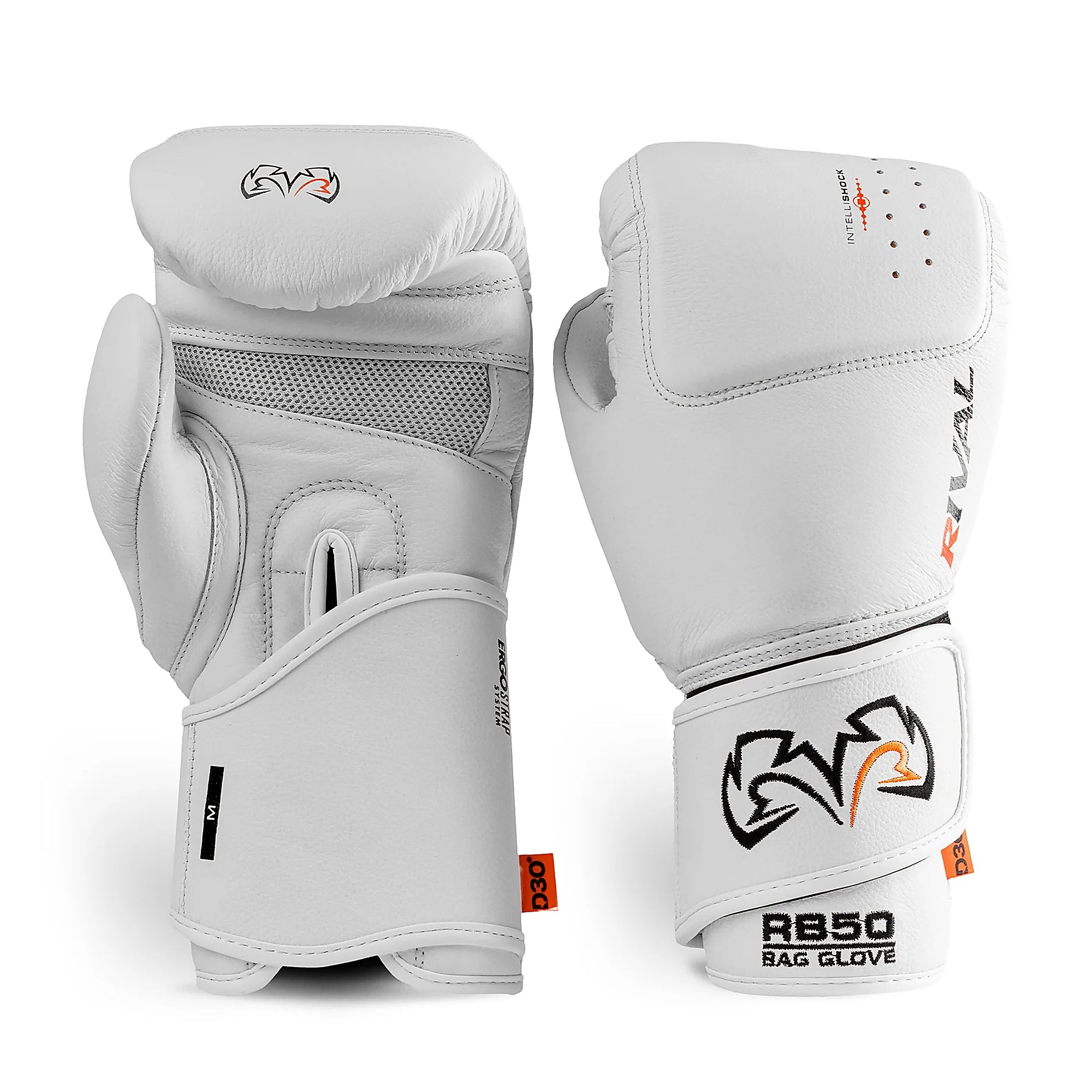 Rival RB50 Intelli-Shock Compact Bag Gloves – White | D3O® Smart Foam Protection | Ergonomic Fit | Premium Leather Boxing Bag Gloves for Heavy Bag Training
